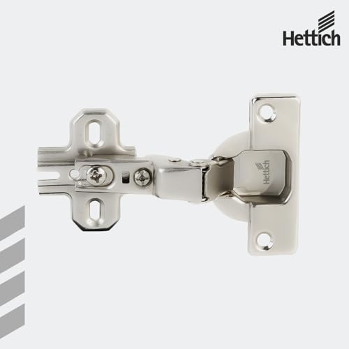 Image of Hettich Slide On 16K Soft Close Cabinet Hinge with Mounting Plate, 4 Hole Inset Door, Nickel Plated, 95 Opening for 14-25mm Panels, Pack of 5 (10 Hinges)
