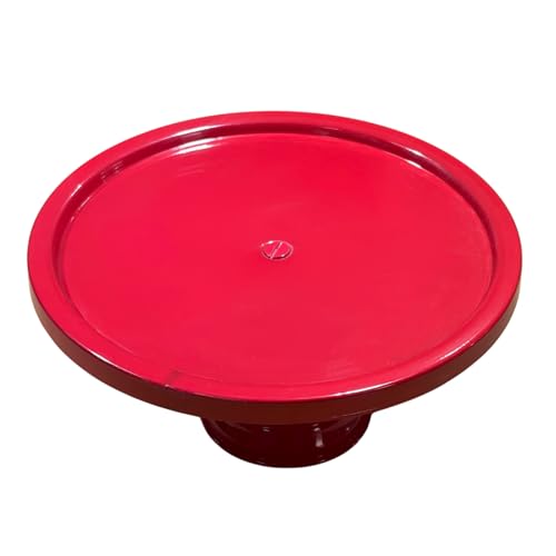 Image of Red Metal Cake Stand Pedestal | Round Non-Revolving Dessert Display | 9 inch Diameter Top | Birthday, Wedding & Party Cake Holder