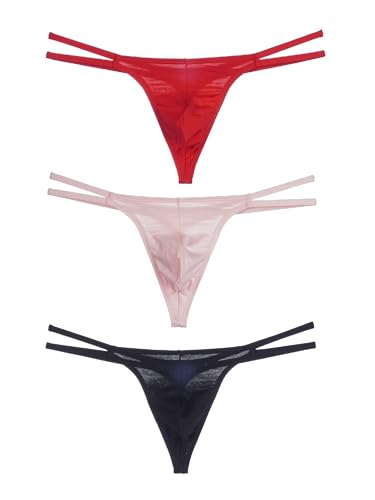 Men's Cotton Thong G-String with Double Waistband - Bulge Pouch Sexy and Seamless 1 Pack