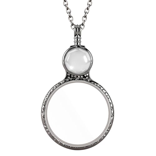 Magnifying Glass Necklace for Women 10X Magnifying Monocle Necklace Pendant Vintage Reading Magnifier Lens (White)