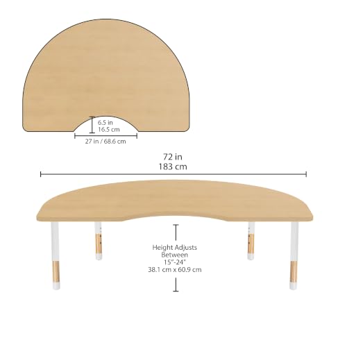 Image of 48 inch x 72 inch Kidney Kids Classroom Table with Adjustable Chunky Wood Legs