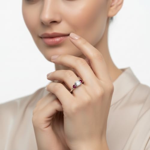 Image of Choose Your Gemstone Classic Three Stone Ring 925 Sterling Silver Round Shape 3 Stone Engagement Rings Everyday Jewelry Wedding Jewelry Handmade Gifts for Wife US Size 4 to 12