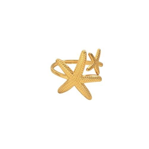 Starfish Toe Rings for Women 18k Gold-Tone Plated Comfort Fit Adjustable Foot Ring Sea Star Stacking Open Band Stackable Statement Ring Trendy Boho Summer Beach Fashion Jewelry Accessories Vacation Party (Gold-Tone)