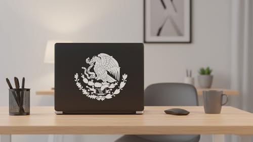 Image of 1 pcs Mexican Eagle Car Window Sticker Shield Emblem, 8 Inches - Calcomania Escudo Mexicano Aguila, White Vinyl, Weatherproof Decal for Car Bumper, Window, Truck