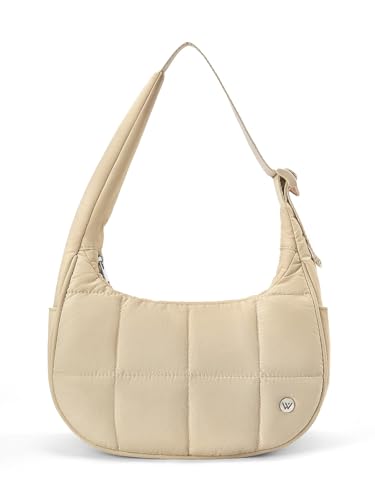 Image of WESTBRONCO Small Puffer Crescent Shoulder Bag for Women, Nylon Quilted Shoulder Purses, Puffy Handbags with Adjustable Strap