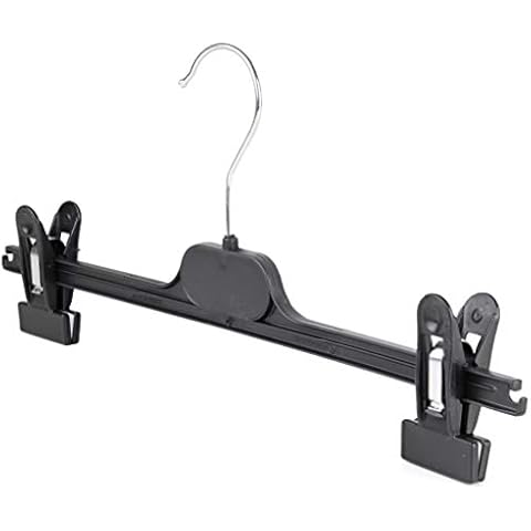 The Hanger Store 12 Strong Black Plastic Hangers With Clips, For Trousers & Skirts Cover