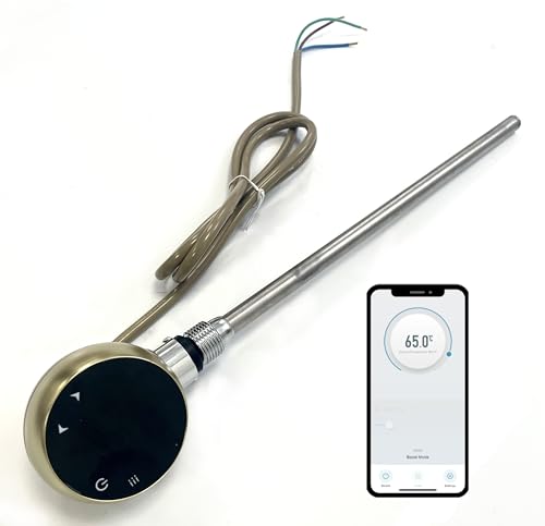 Greened House WiFi Electric Smart Heating Element for Towel Rails and Radiators with LED touchscreen Thermostat/Timer Energy Efficient (300w, Brushed Brass)