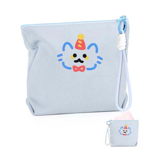 Image of Canvas Period Pouch Soft First Period Kit Bag Small Discreet Menstrual Cup Pad Pouch Cute Sanitary Napkin Storage Bag Tampon Holder Multi-purpose Feminine Bag Blue