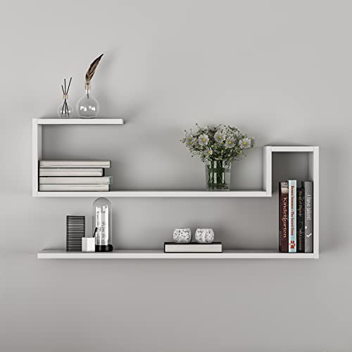 HOMIDEA Wave Étagère manga Murale - Blanc - étagère à Livres et manga décorative de style moderne – Image 2