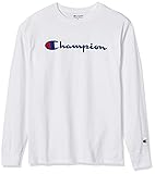 Champion Men's Classic Long Sleeve Tee, Screen Print Script, White-Y06794, Medium