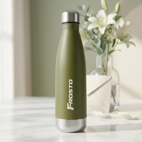 Image of Thermosteel Insulated Water Bottle 500ml | Stainless Steel Vacuum Flask | Hot 12Hr Cold 12Hr | Leak Proof | Thermos for Travel Gym Office Hiking /Olive Green