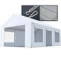 Quictent Heavy Duty 12x20 ft Carports with Side Zipper Doors & Snowproof Steel Cables & Ventilated Windows, Waterproof Storage Shelter for Car, Boat, RV, Outdoor Equipment, White