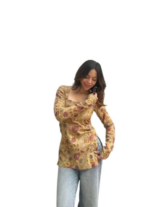 Womens Rayon Printed Square Neck Full Sleeve Short Kurti | Soft & Comfortable Casual Ethnic Kurti for Daily, Office & Festive