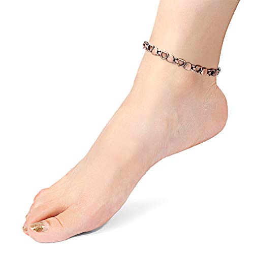 RainSo Pure Copper Heart Design Womens Magnetic Therapy Anklets Pain Relief for Arthritis Adjustable