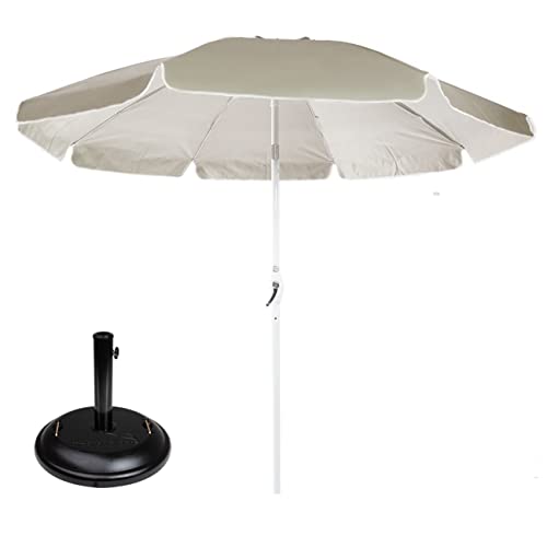 Kit Ombrelone Maresias 2,5m Alumínio Articulado Com Manivela Bege Base Redonda Preta 22Kg - Belfix