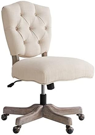 Office Chair Wood Upholstered Swivel Office Chair in Beige Desk Chair Gaming Chair