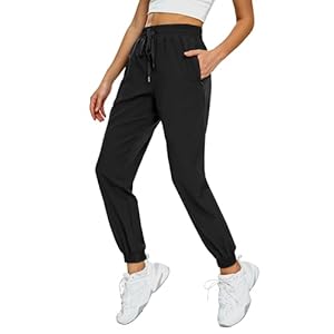 MIER Women’s Lightweight Jogger Pants with Zipper Pockets Running Athletic Hiking Travel Drawstring Pants, Quick Dry