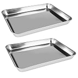 2 Piezas Bandeja Horno, Bandeja Acero Inoxidable, Bandejas Rectangulares De Acero Inoxidable, Bandeja De Horno, No TóXicas, Sin óXido, Aptas Para Lavavajillas, para Hornear Pastele(26 x 20 x 2.5cm)