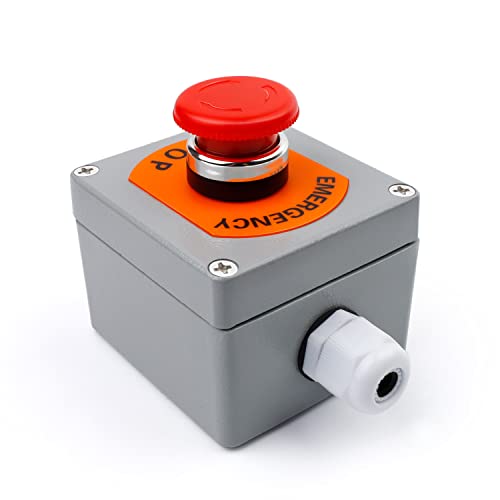 D'arrêt D'urgence Bouton 440V 10A Interrupteur à Bouton-poussoir Champignon - FINELYCR Interrupteur D'arrêt D'urgence avec Boîtier de Bouton en Fonte D'aluminium Relais de Contacteur Etanche IP65 Cover