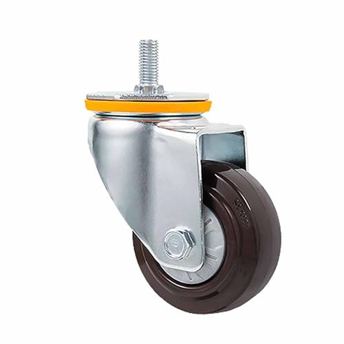 Roulettes pivotantes à frein en caoutchouc, Lot de 4 roulettes à tige pouces, frein pivotant en caoutchouc, filetage M14, 740 lb