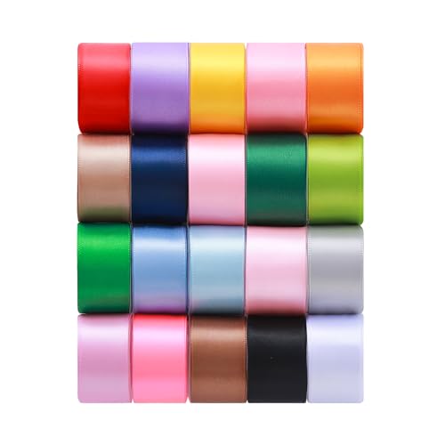 KEOSREE 1inch 20 Colors Satin Ribbon Set, 1" X2Yd x 20Rolls Rainbow Ribbons for Gift Wrapping, Wedding Party Decoration, Invitations, Bridal Bouquets, Total 40 Yards
