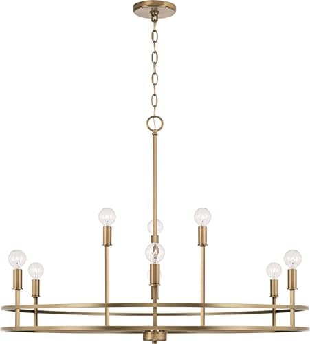 HomePlace Lighting 448791AD Fuller Modern Minimalistic Round Chandelier, 9-Light 540 Total Watts, 26" H x 35" W, Brass