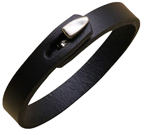 AZYOUNGUnisex Black Brown Khaki Genunine Leather Bracelet Easy Hook Bangle Cuff,22cm