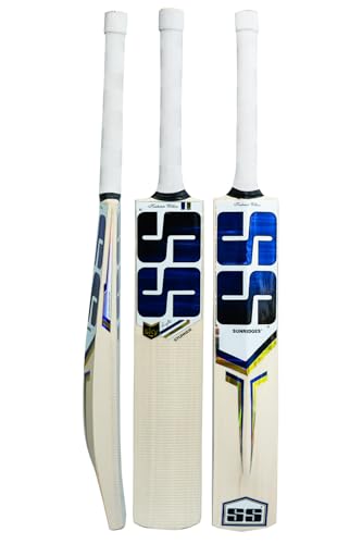 Image of SS Sky Stunner Kashmiri Willow Cricket Bat, 1200 Grams, Short Handle for Men, Premium Willow for Leather Ball, Lightweight, Strong Grip, Shock Absorption, Ideal for Professional Players