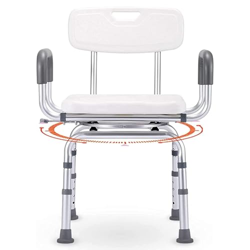 Silla de Ducha Giratoria 360 ° con Respaldo y Apoyabrazos, Asiento de Ducha Taburete de Baño Altura Ajustable Silla de Baño para Embarazadas Ancianos Discapacitados, Capacidad de 400LBS