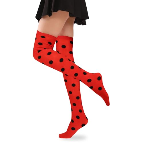 Image of Violet Mist Thigh High Socks for Women Novelty Polka Dot Over the Knee High Socks Black Funny Extra Long Sock Thigh Highs