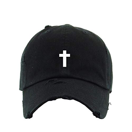 Cross Vintage Baseball Cap Embroidered Cotton Adjustable Distressed Dad Hat Black