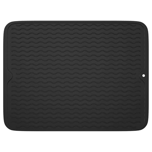 Dyaucwpo Alfombrilla Escurreplatos de Silicona, Alfombra para Secar Platos 40x30 cm, Tapete de Secado de Vajilla, Alfombrillas de Drenaje de Silicona, Negro, para Pubs, Cocinas y Restaurantes
