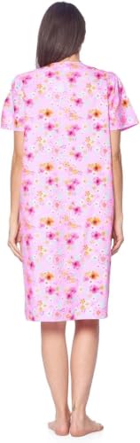 Image of Casual Nights Women's Snap - Front House Dress Short Sleeve Woven Housecoat Duster Lounger Robe with Pockets