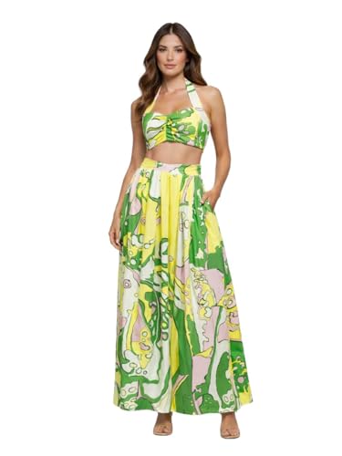 Dress For Women’s Western Printed 2 Piece Dress – Halter Neck Cro...