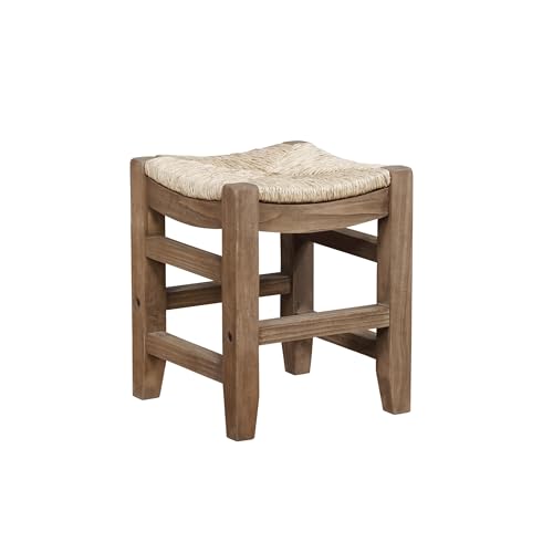 Alaterre Furniture Newport Bar Stool – 18 Inch Dining Stools with Handwoven Seagrass Rush Seats – Rustic Industrial Farmhouse, Solid Wood, and Backless Accent Stool (Natural)