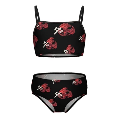 Dragon Tile Mahjong Girls Swimsuits Two Piece Bikini Sets Beach Sport Swimwear Bathing Suit