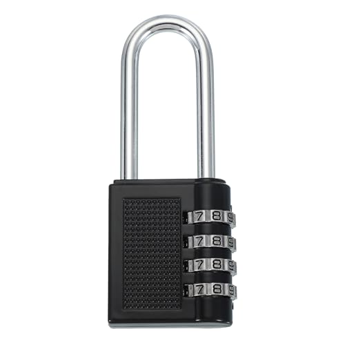 Image of MECCANIXITY 4 Inch Long Shackle Combination Locks, 4 Digit Combination Padlock for Gym Sports Locker Lock Outdoor Fence Case Gate Hasp Storage, Black
