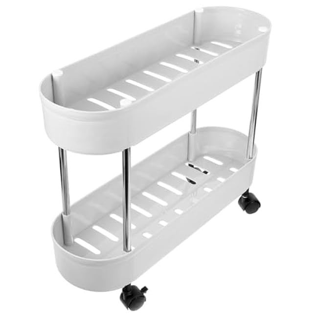 Double Plastic Storage Rack Rolling Craft Storage Cart Kitchen Organizer-jEGirOa8