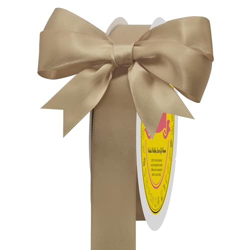 Image of Tan Double Face Satin Ribbon 1 inch X 50 Yards Spool Bright Colors Very Suitable for Weddings Gift Package Wrapping Dancer Wand Sewing Party Hair Bow Invitation Decorations and More