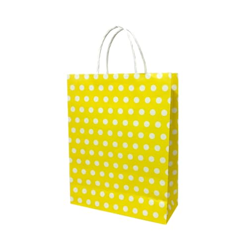 Image of Aakriti Paper Gift Bags with Handles Polka Dot Paper Party Favor Bags for Kid's Birthday Baby Shower Wedding Festivals Holiday Party (10 x8x3 Inch (Pack of 10), Gift Bags Polka Dot Yellow)