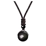 JOVIVI 16mm Natural Black Obsidian Rainbow Eyes Stone Lucky Blessing Chakra Beads Pendant Necklace...