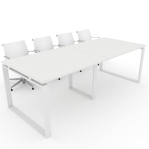 Mesa Con Estructura Metálica Marco Cerrado Blanco De 240x100, Con Pata Retranqueada Y Tablero Melaminado Ideal Para Sala De Juntas, Reuniones, Conferencias Blanco