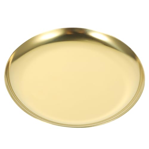 HEALSOPTHY Vassoio Portagioie in Acciaio Inossidabile Piccolo Tondo Portaoggetti Decorativo da Tavolo per Gioielli e Cosmetici Organizer Elegante per Bracciali Anelli e Profumi Stile