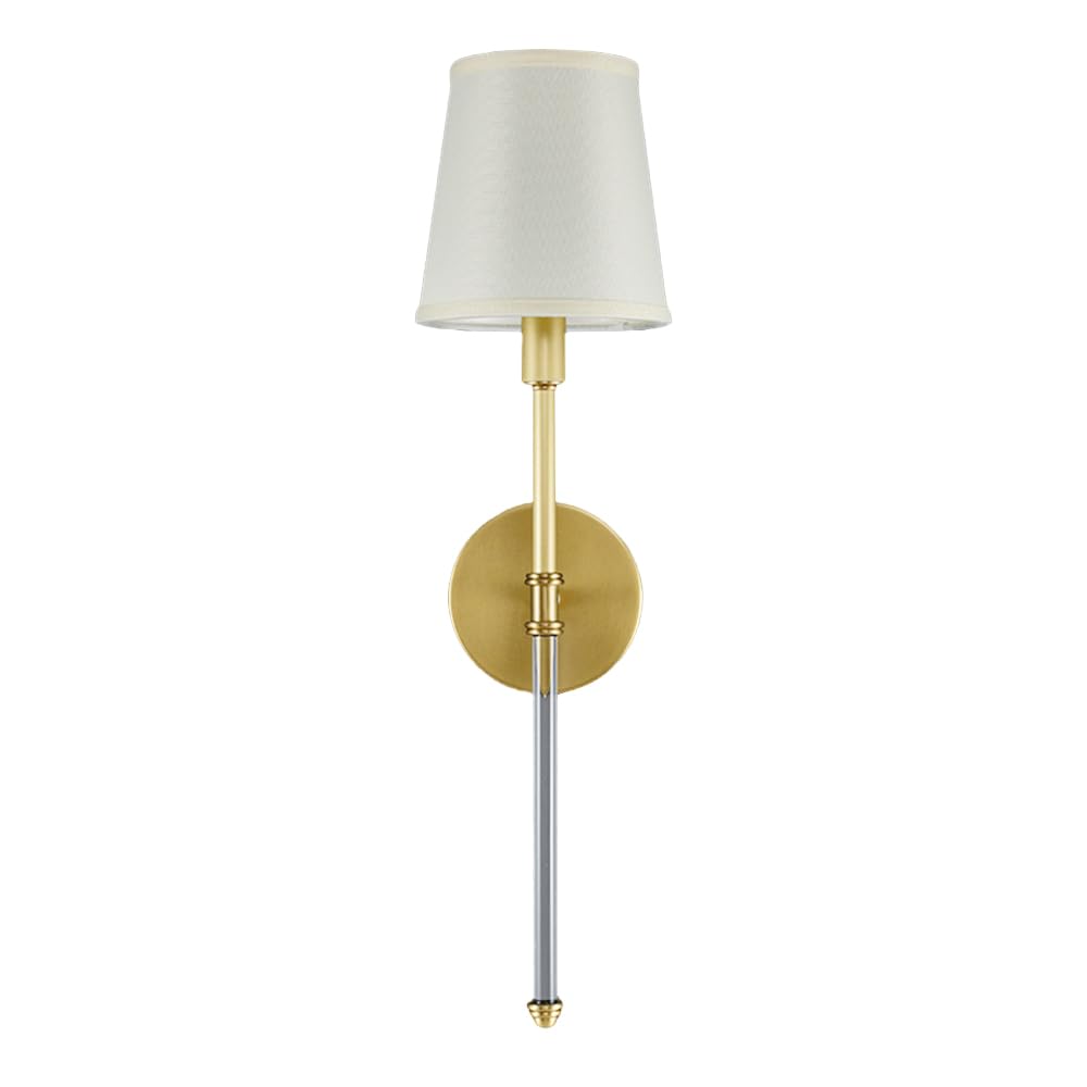 SXECAEPS Fabric Wall Sconce for Bedside Interior Crystal Lamp, Hardwired Indoor Light Fixture Bedroom Brass Bathroom Vanity Fixture, 20.8in
