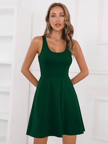 Image of Missufe Women's Sleeveless Racerback Flared Casual Plain Tank Dress