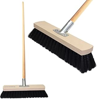 Cotarba Garden Sweeping Brush Outdoor Broom 12" Soft Nylon Sweeping Brush With Wooden Handle Yard Garden Decking Outdoor Garden Patio Sweeper Heavy Duty Soft Brush Broom Nylon Bristles Black Brush