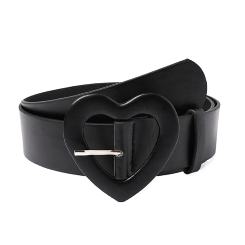 Womens Belt 3.8x105cm Heart Belt for Women Love Buckle Leather Jeans Belts Ladies Cute Pink Belt Waistband(Black 3.8x105cm)