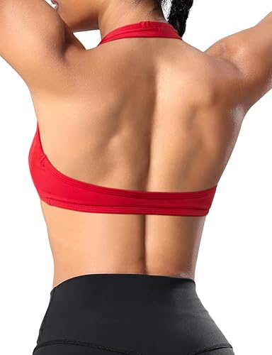 Image of OMKAGI Halter Sports Bras for Women Open Back Workout Bras Padded Yoga Bra Gym Tops