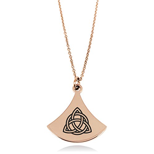 Rose Gold Plated Stainless Steel Triquetra Holy Trinity Pendulum Curved Triangle Charm Pendant Necklace