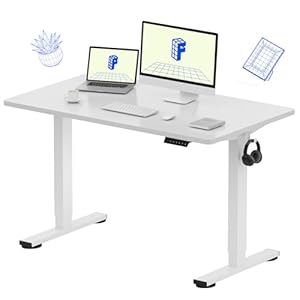FLEXISPOT EN1 One-Piece Standing Desk, 48 x 24 Inches Electric Height Adjustable Desk for Home Office (White Frame + White Desktop)